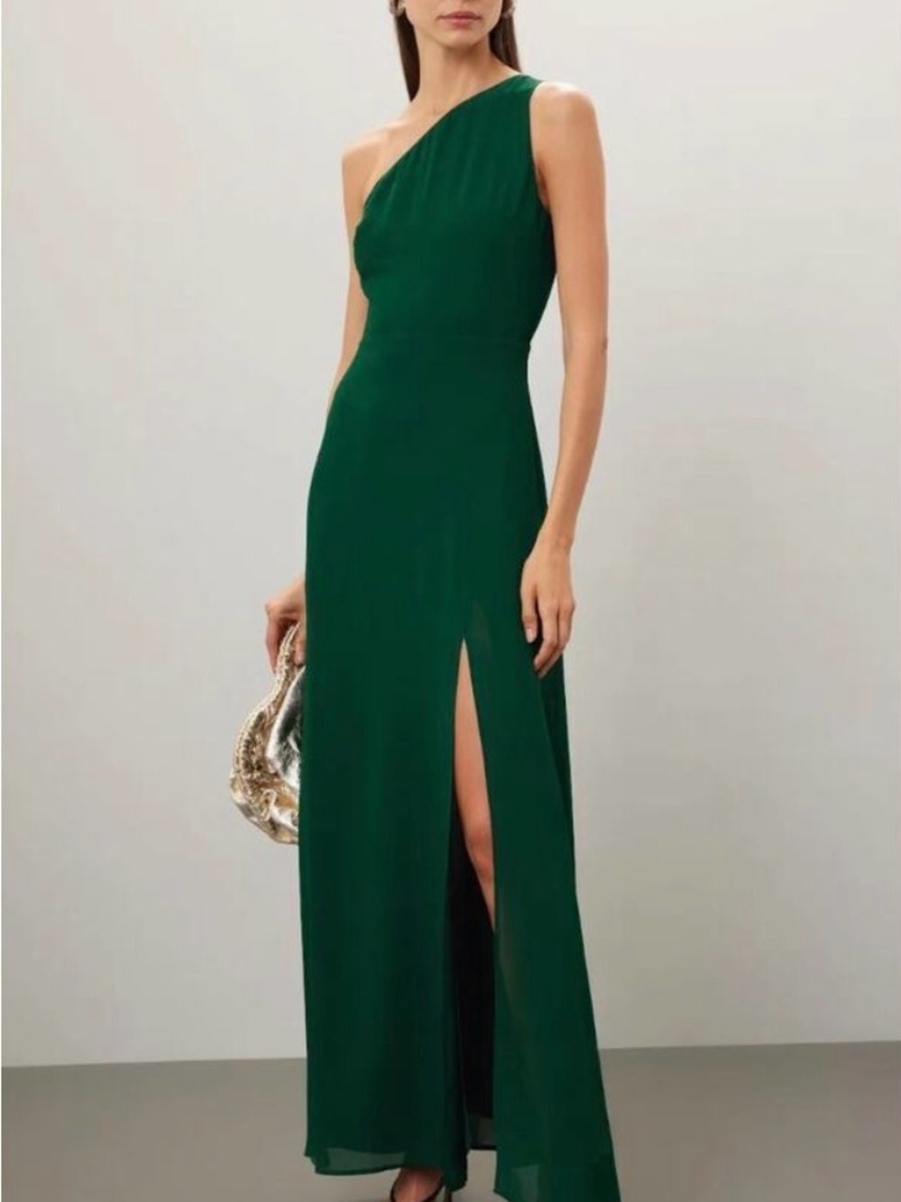 Reformation One-Shoulder Emerald Green Evening Gown